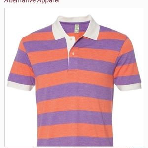 Alternative Earth soft cotton orange and purple striped polo